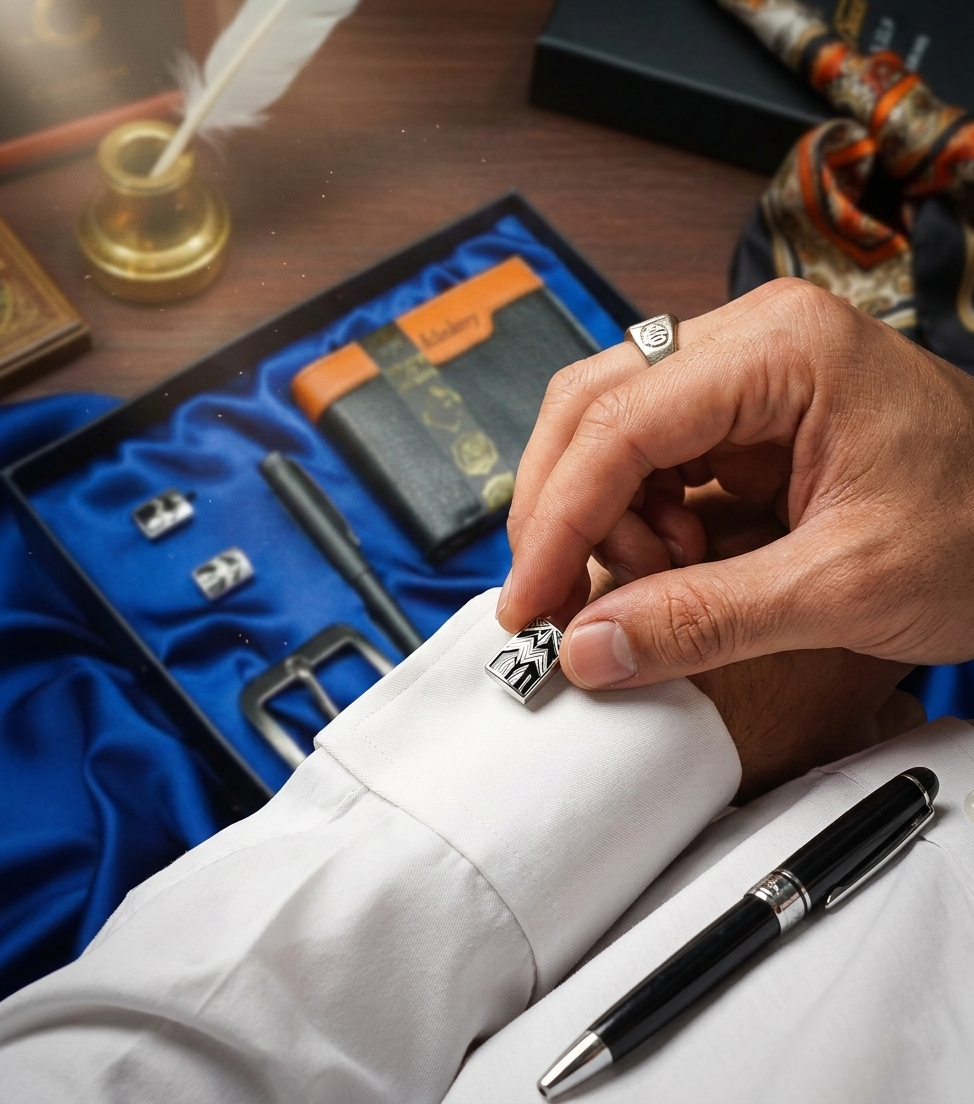 Premium 5-Piece Men’s Leather Gift Set – Wallet, Belt, Pen & Cufflinks