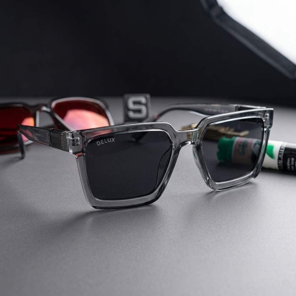 Delux Transparent Frame Square Sunglasses – Smoke Black Lens