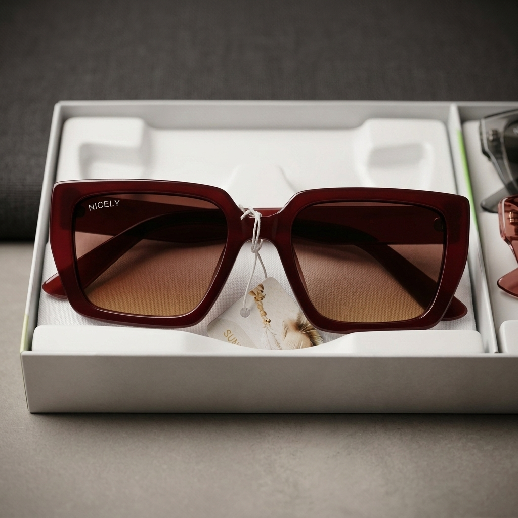 Luxury Burgundy Oversized Square Sunglasses – Gradient Brown Lens