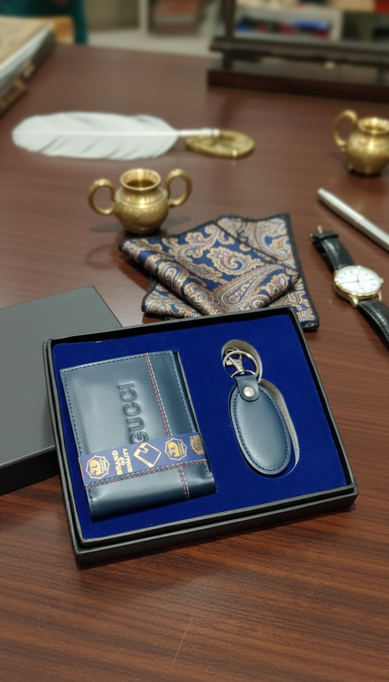 Premium Leather Wallet & Keychain Gift Set