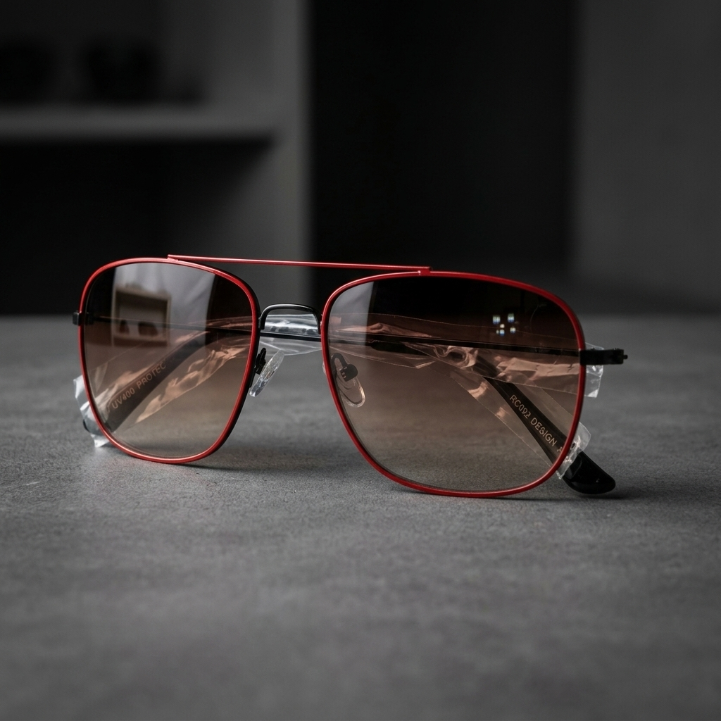 Bold Red Square Aviator Sunglasses – Metal Frame, Gradient Lens UV Protection