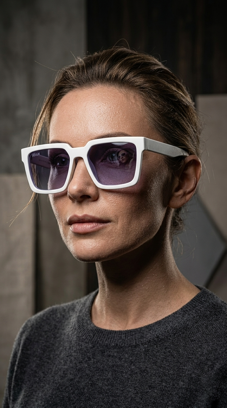 Delux White Frame Square Sunglasses – Purple Gradient Lens