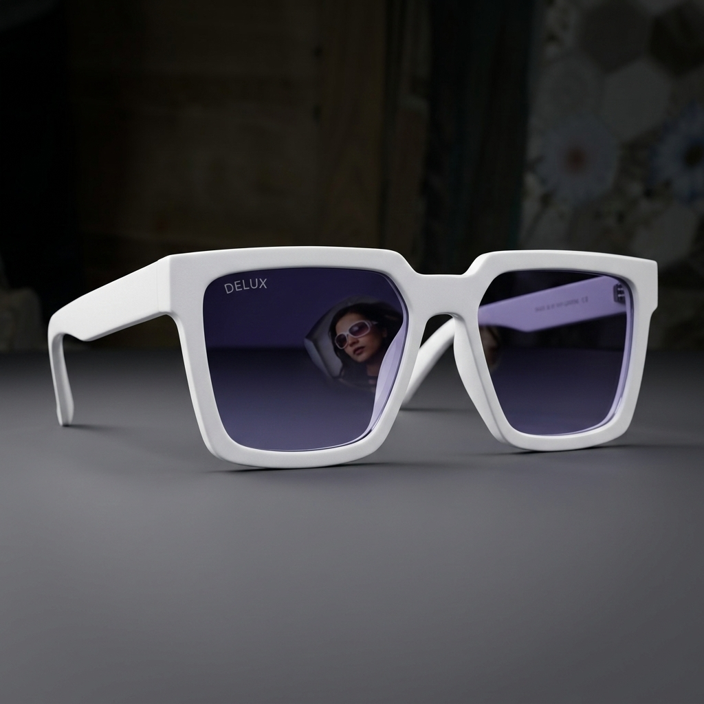 Delux White Frame Square Sunglasses – Purple Gradient Lens