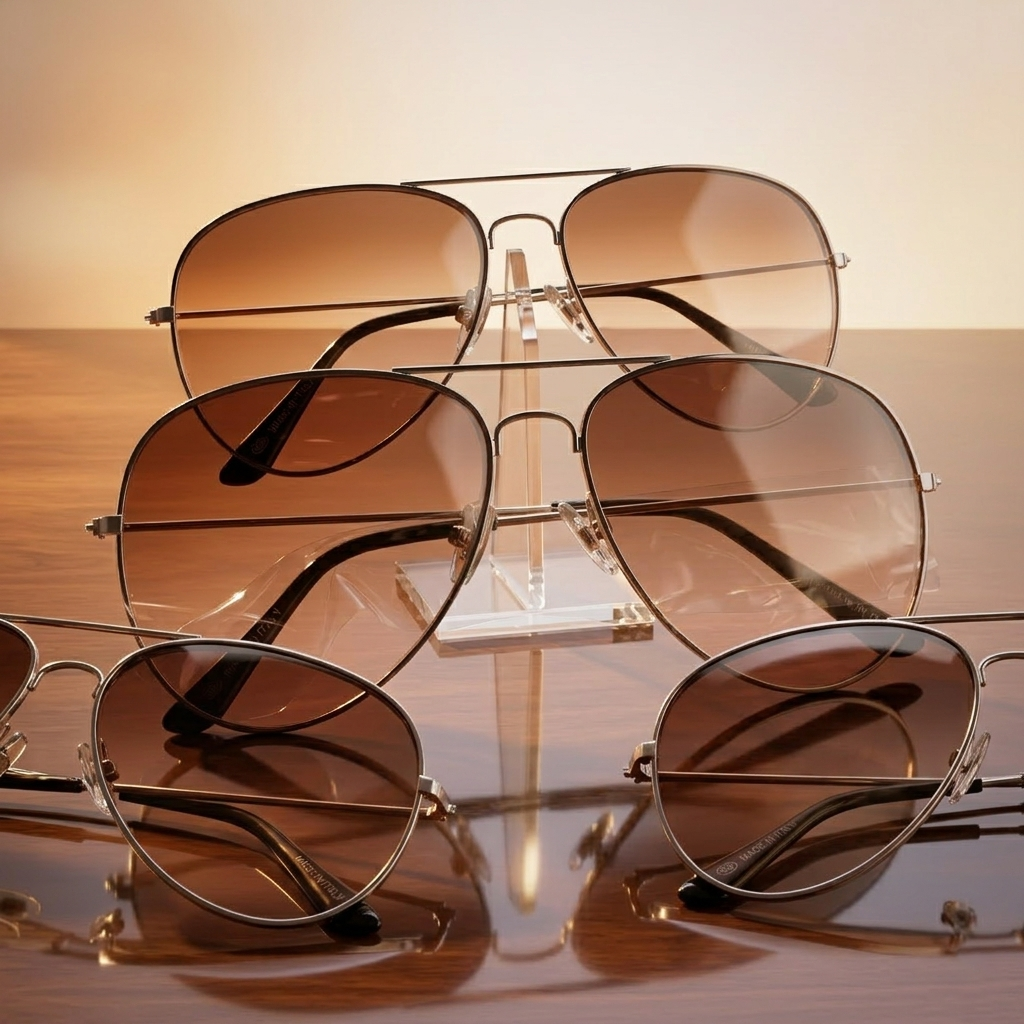 Rose Gold Aviator Sunglasses – Gradient Brown Lens UV Shades