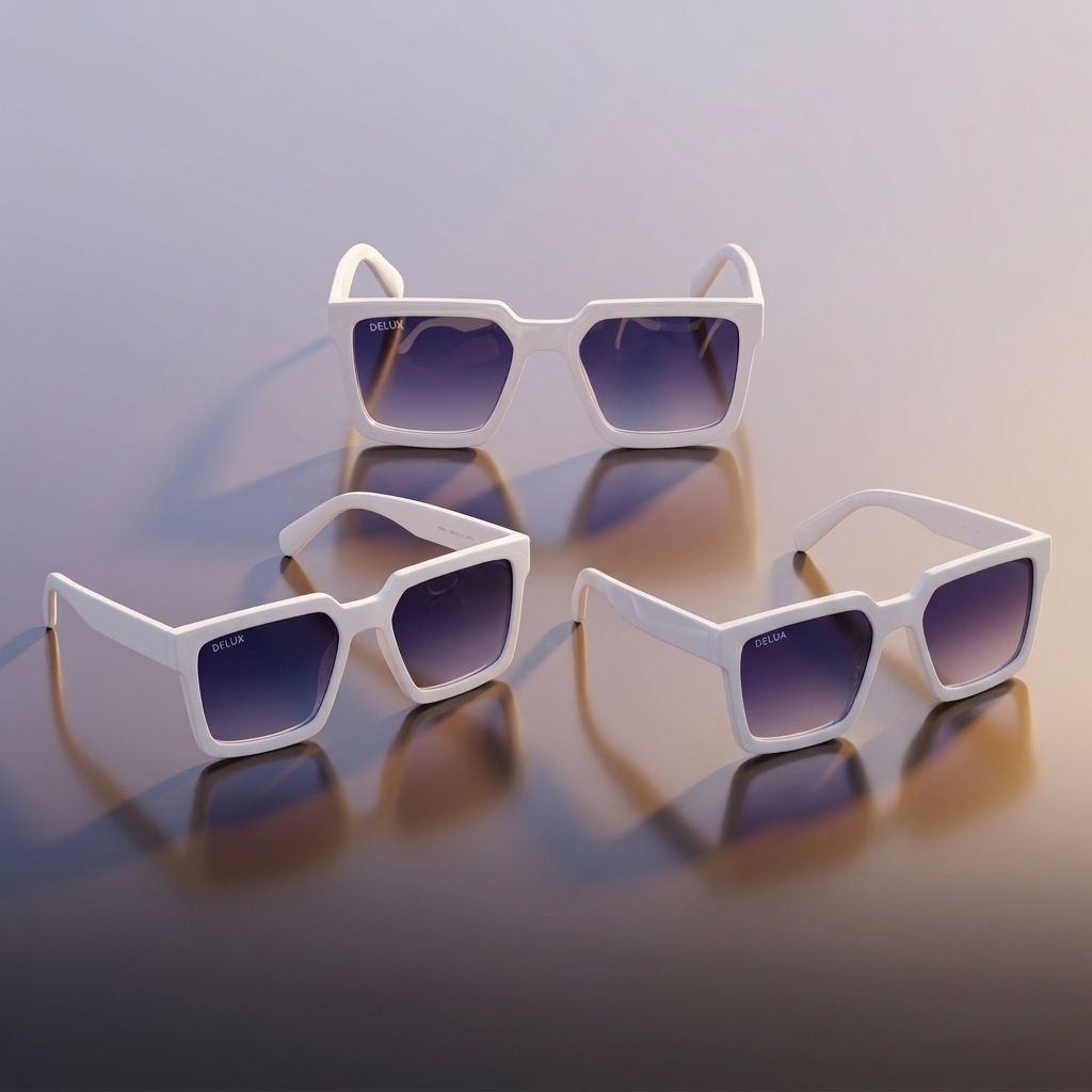 Delux White Frame Square Sunglasses – Purple Gradient Lens