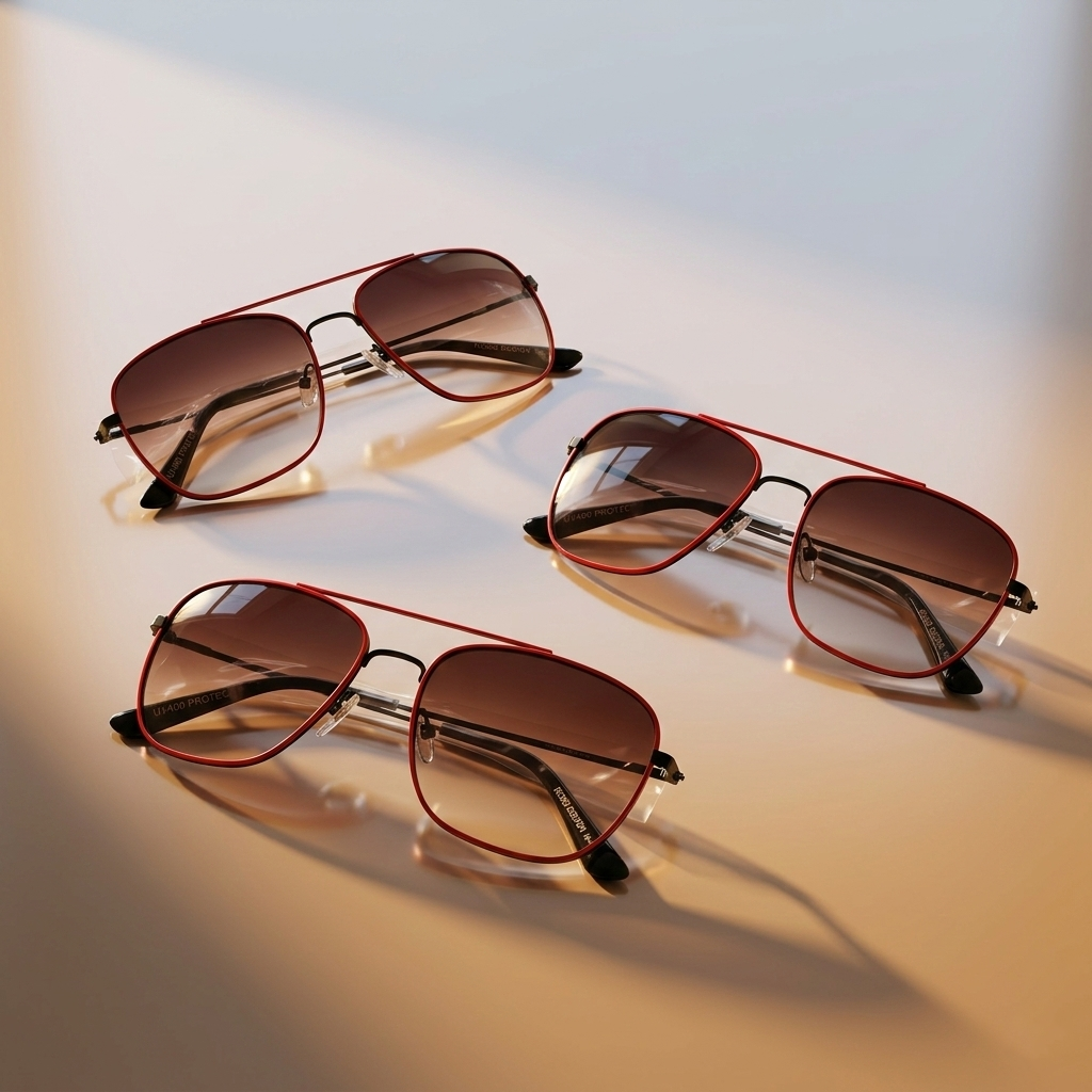 Bold Red Square Aviator Sunglasses – Metal Frame, Gradient Lens UV Protection