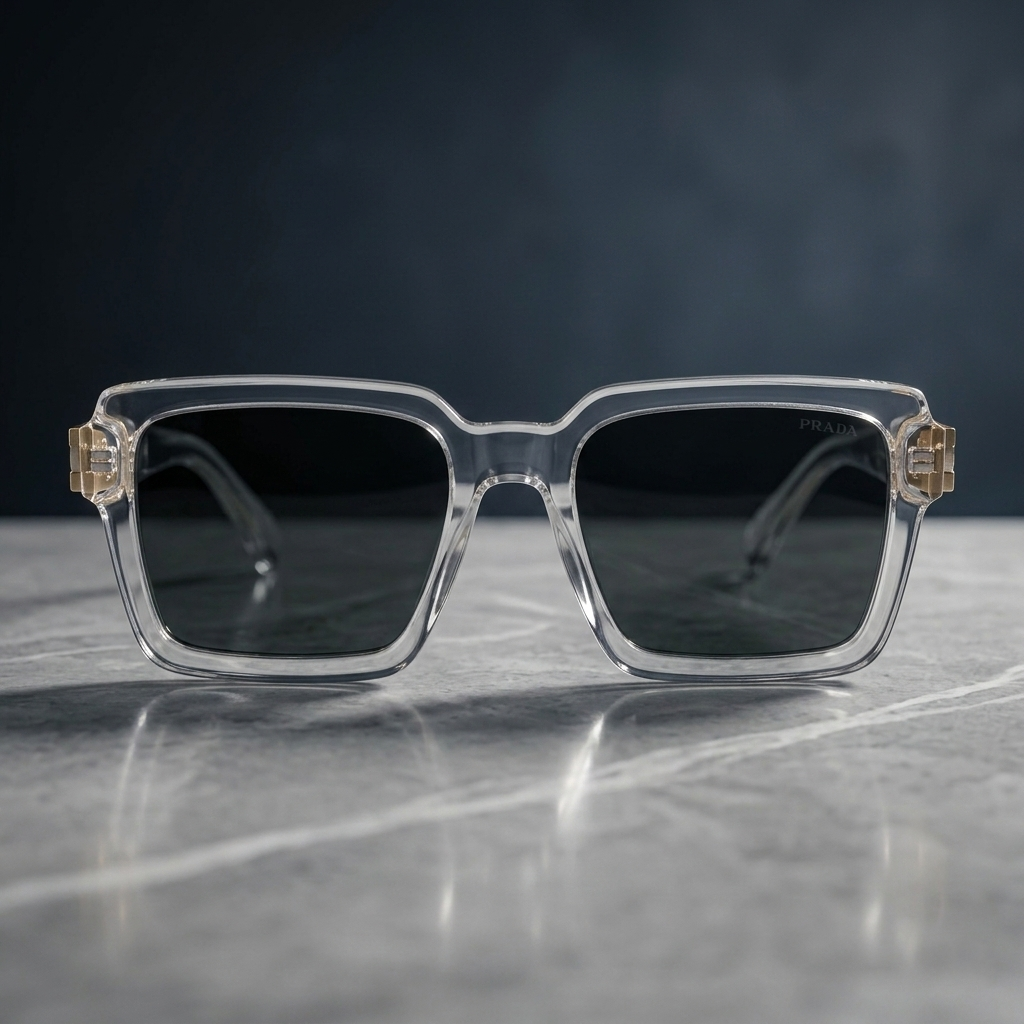 Clear Frame Square Sunglasses with Black Gradient Lens – Premium Transparent Eyewear