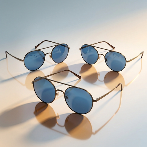 Classic Round Metal Sunglasses – Blue Tint Lens UV Protection