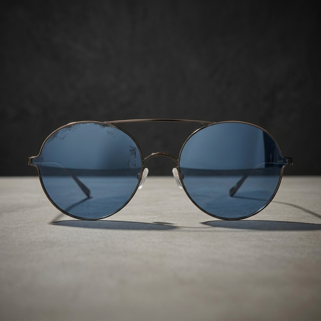 Classic Round Metal Sunglasses – Blue Tint Lens UV Protection