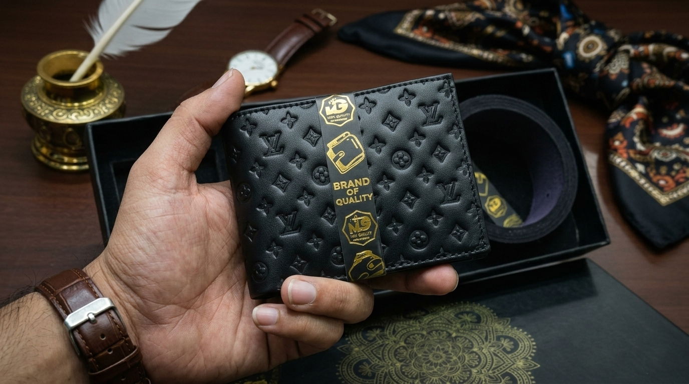 Luxury Men’s Leather Wallet & Belt Gift Set – Designer Pattern Edition