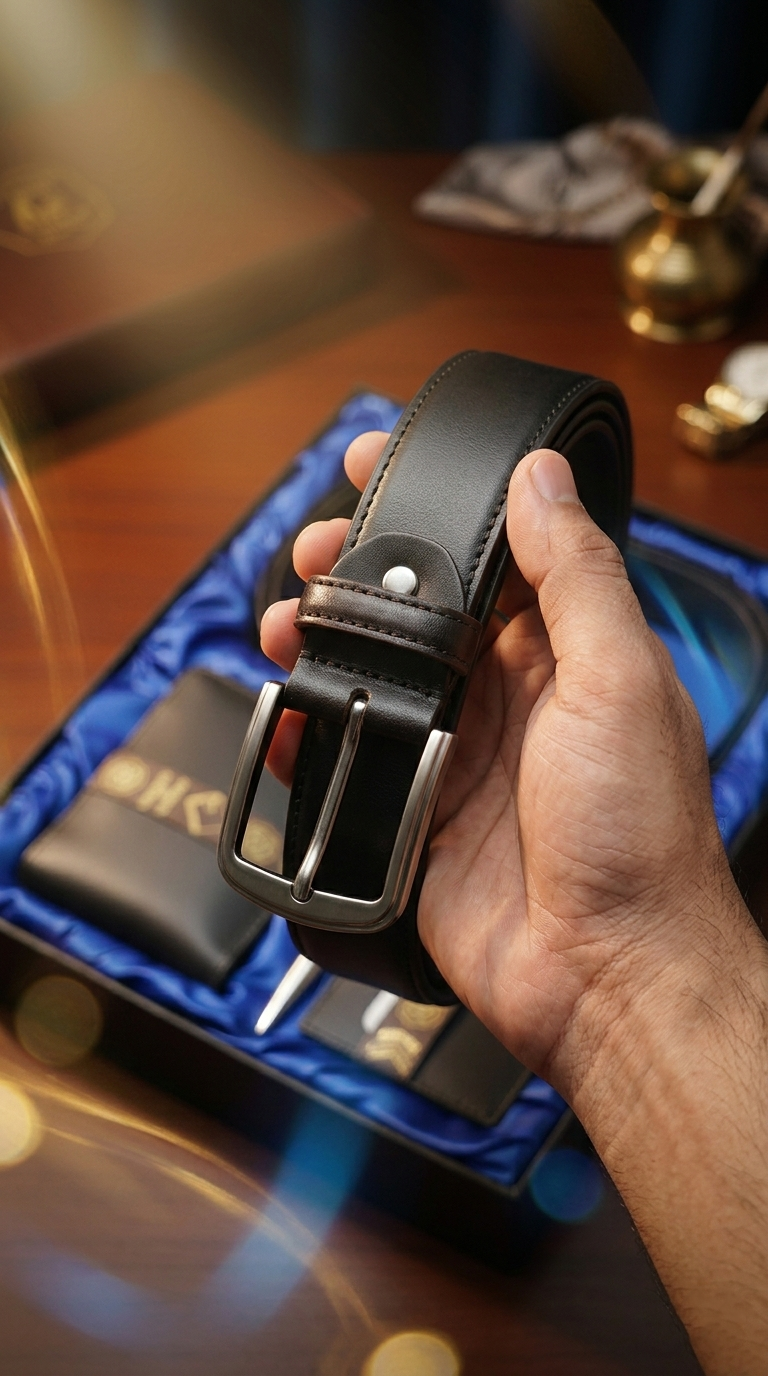 Premium 5-Piece Men’s Leather Gift Set – Wallet, Belt, Pen & Cufflinks