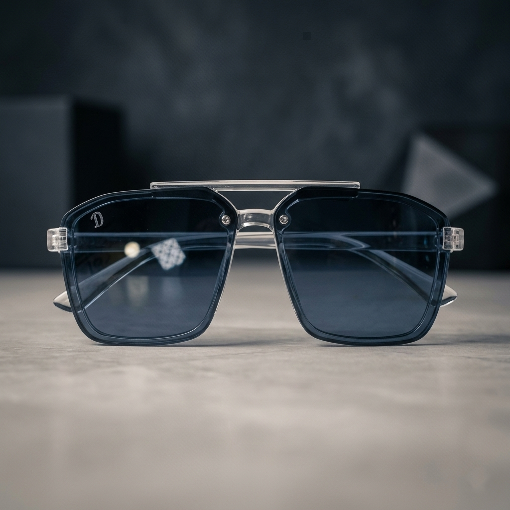 Ice Blue Square Aviator Sunglasses – Transparent Frame UV Shades