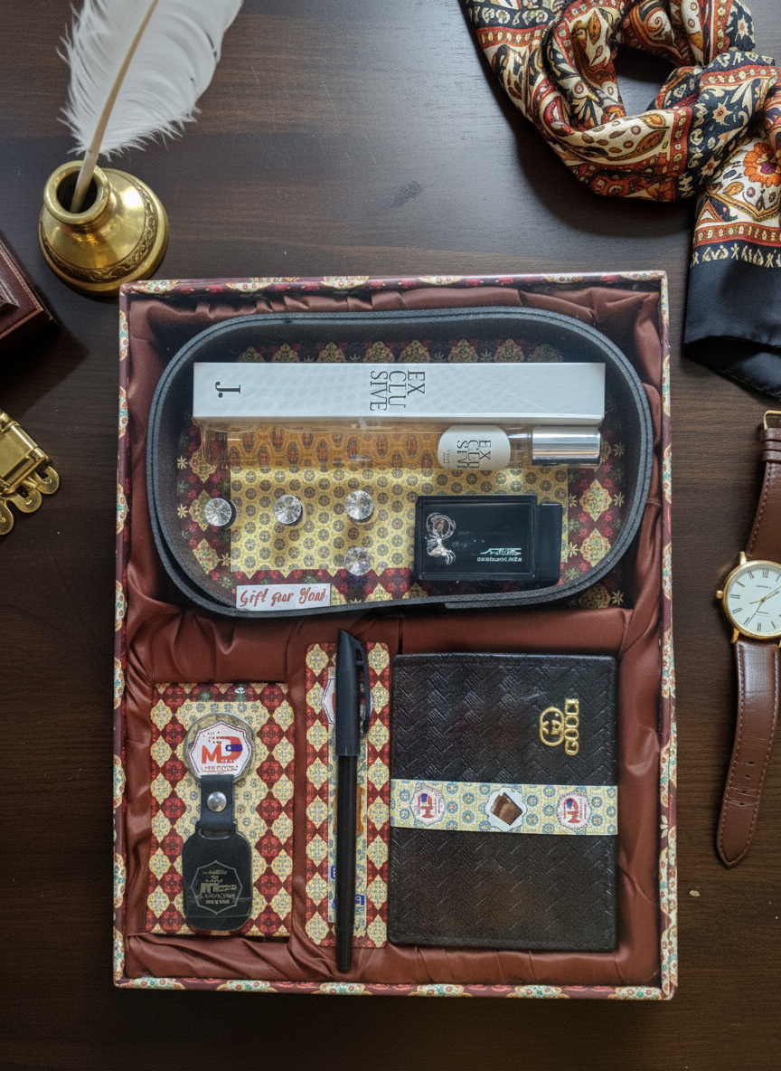 Luxury Men’s Gift Set – Wallet, Perfume, Pen, Cufflinks & Keychain (Premium 6-Piece Box)