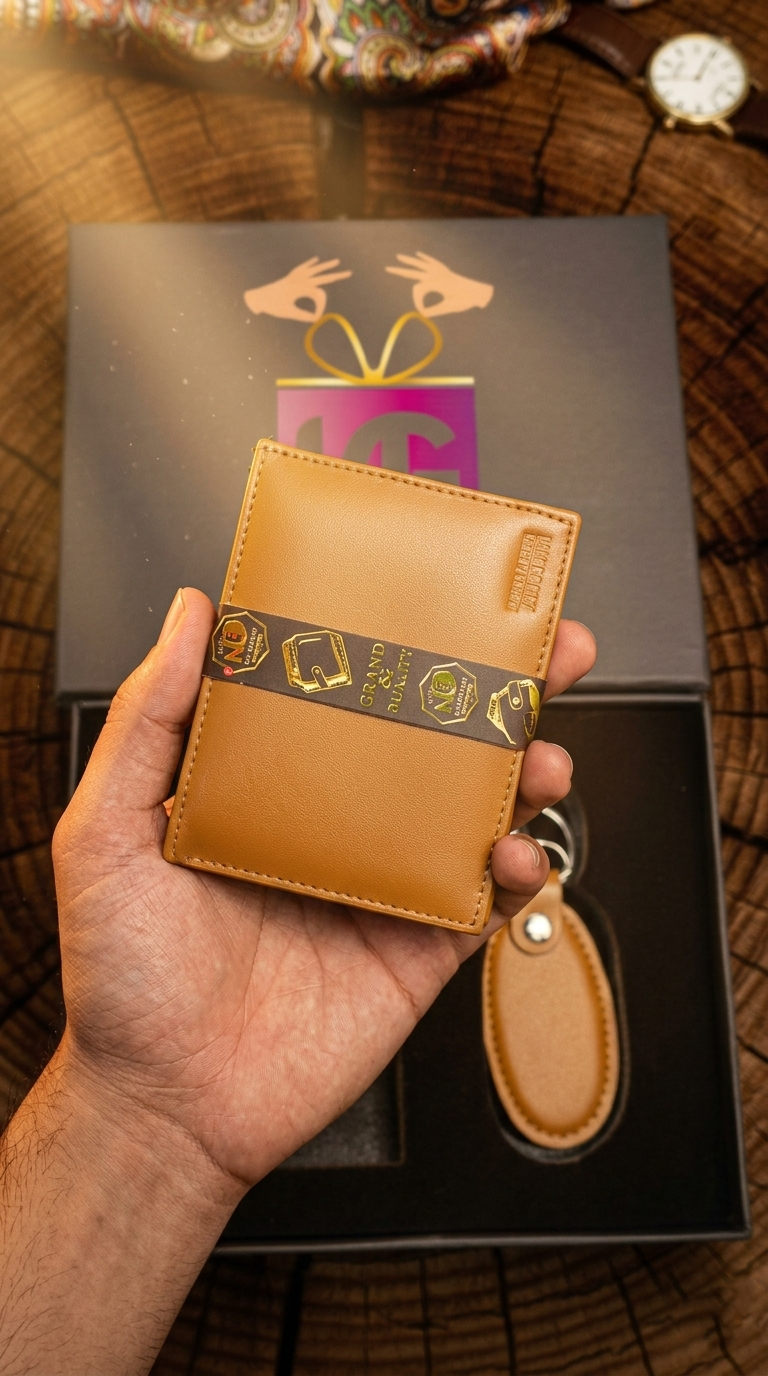 Premium Leather Wallet & Keychain Gift Set
