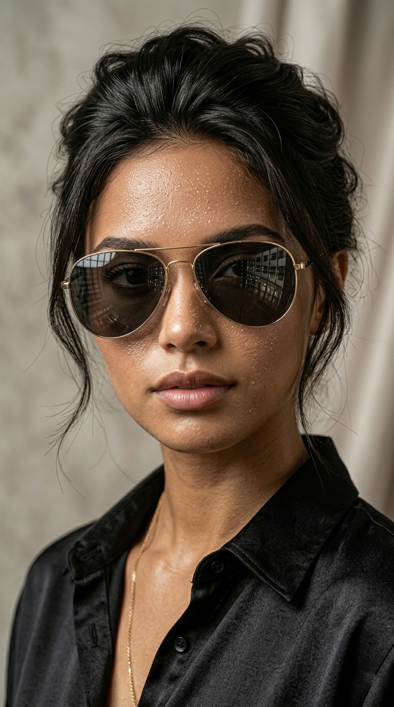 Classic Black Aviator Sunglasses – Silver Frame UV Protection Shades