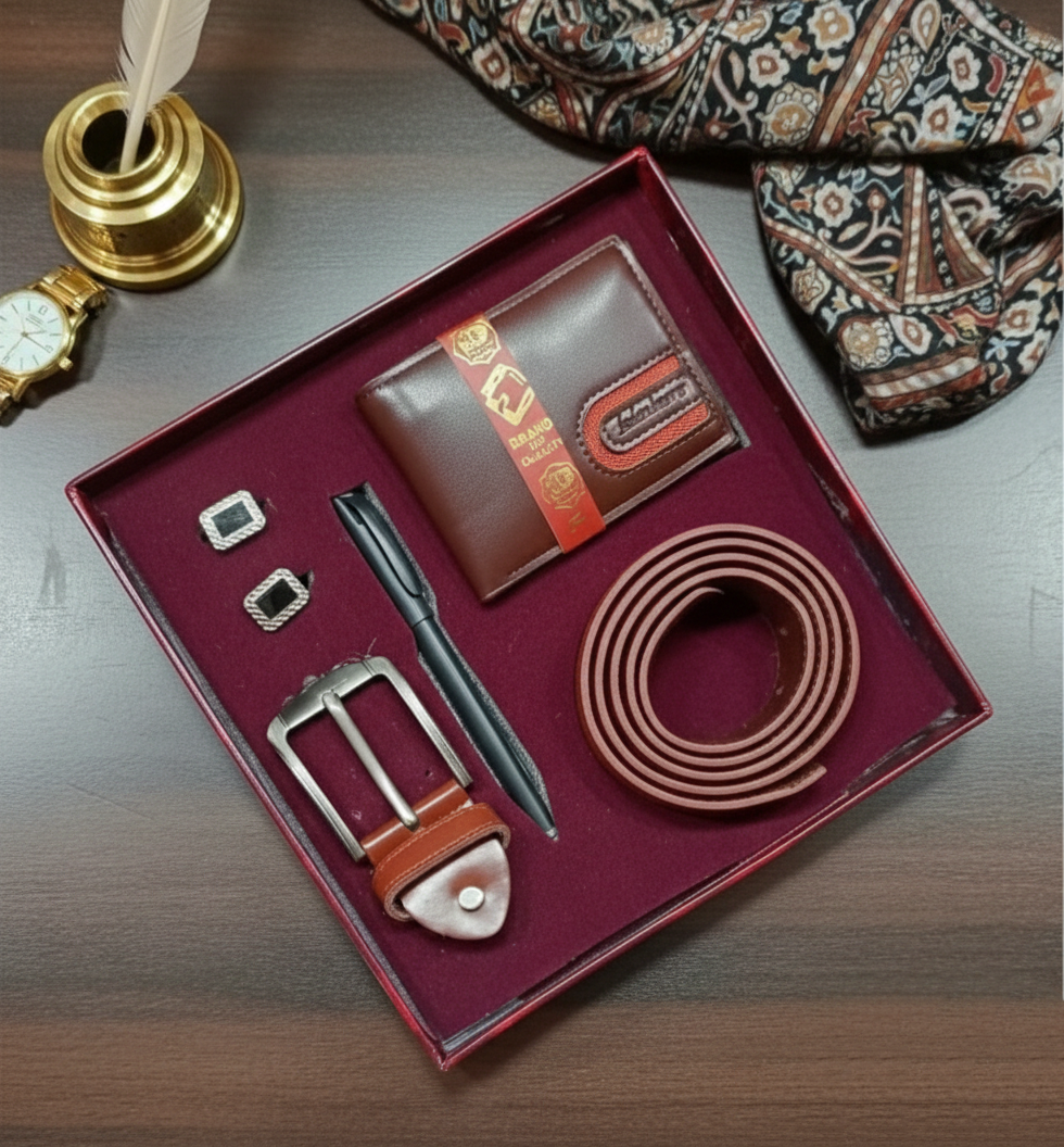 Premium 4-Piece Men’s Leather Gift Set – Wallet, Belt, Pen & Cufflinks