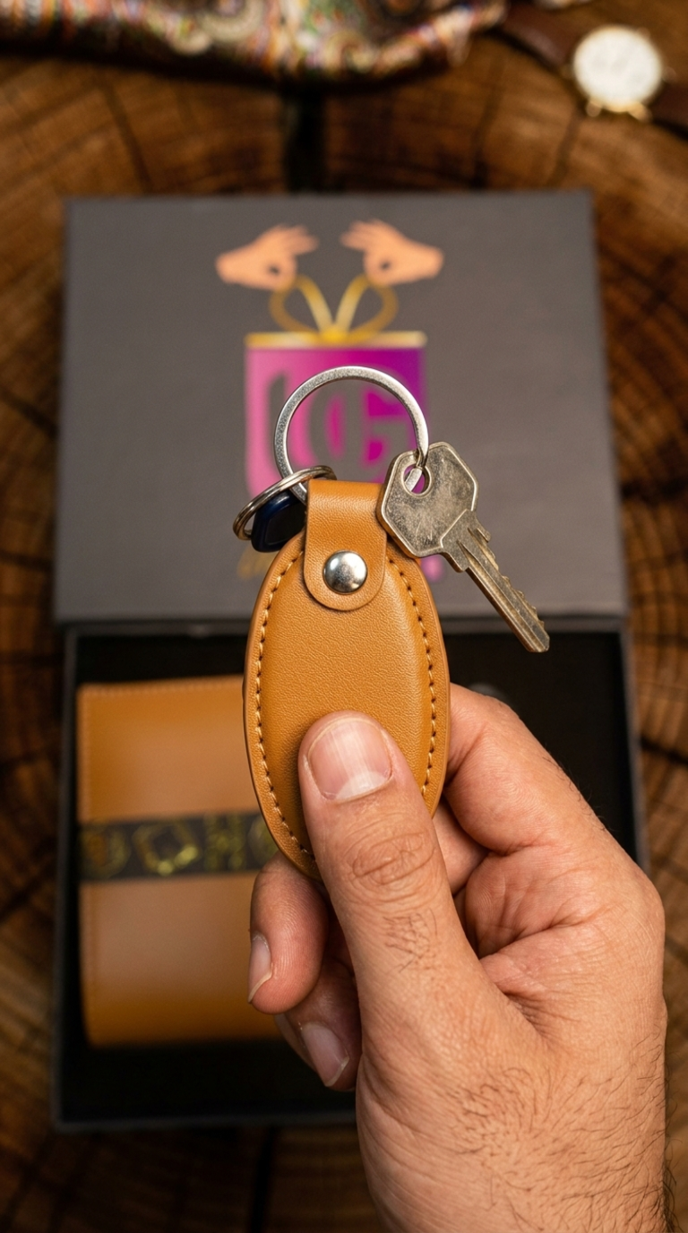 Premium Leather Wallet & Keychain Gift Set